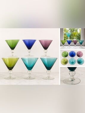 Vintage Bombay Company Set of 6 Colorful Martini Glasses | New in Original Box |